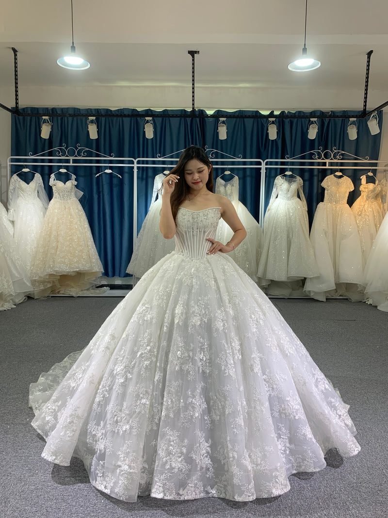 OEM26-902 OEM fashion style strapless boning wedding dress full lace - wholesale wedding dress