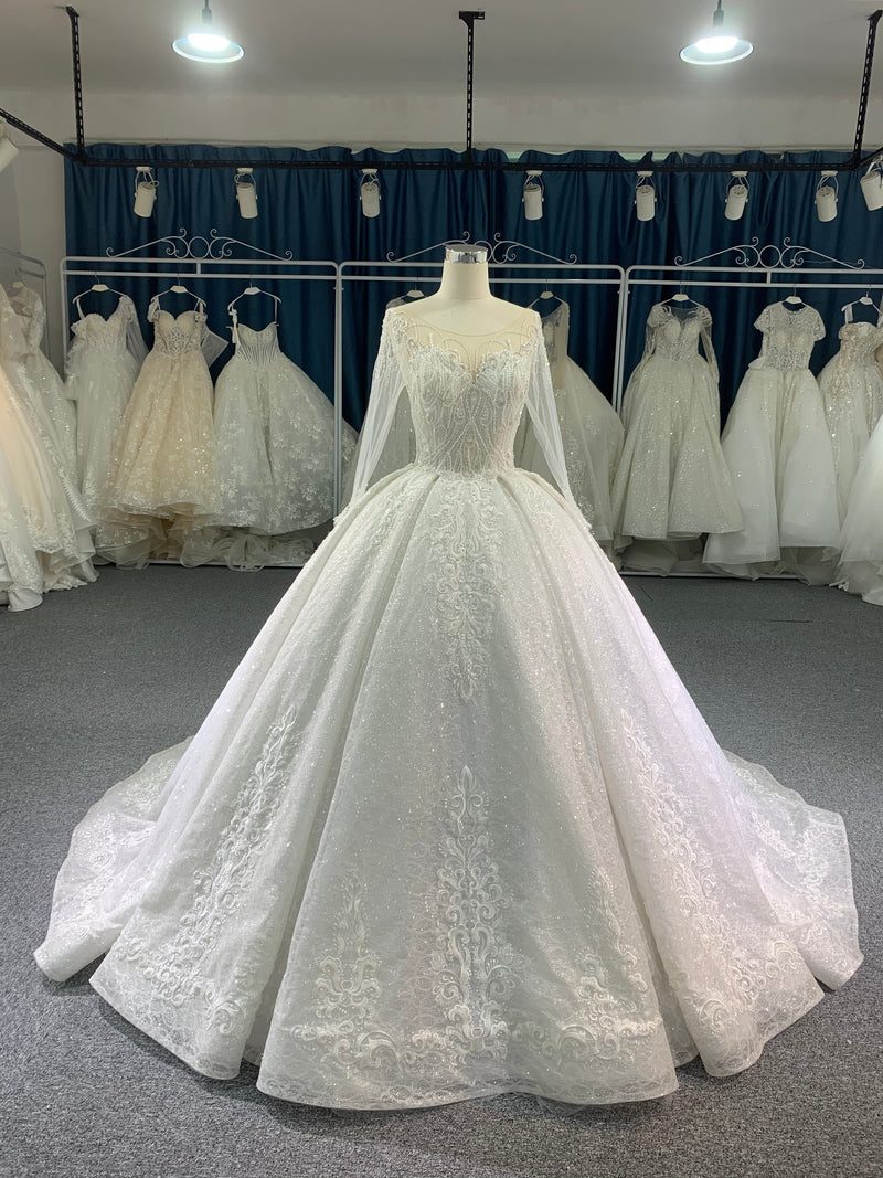 OEM26-905 OEM luxury beaded button and lace up ball gown - wholesale wedding dress