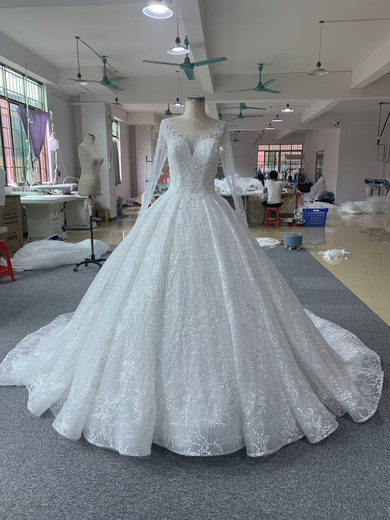 OEM26-910 OEM long sleeves lace beading white wedding dress - wholesale wedding dress