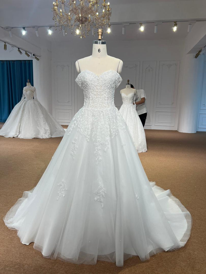 OEM602 OEM602 Off the Shoulder Tulle A-Line Wedding Dress - Elegant Princess Bridal Gown - wholesale wedding dress