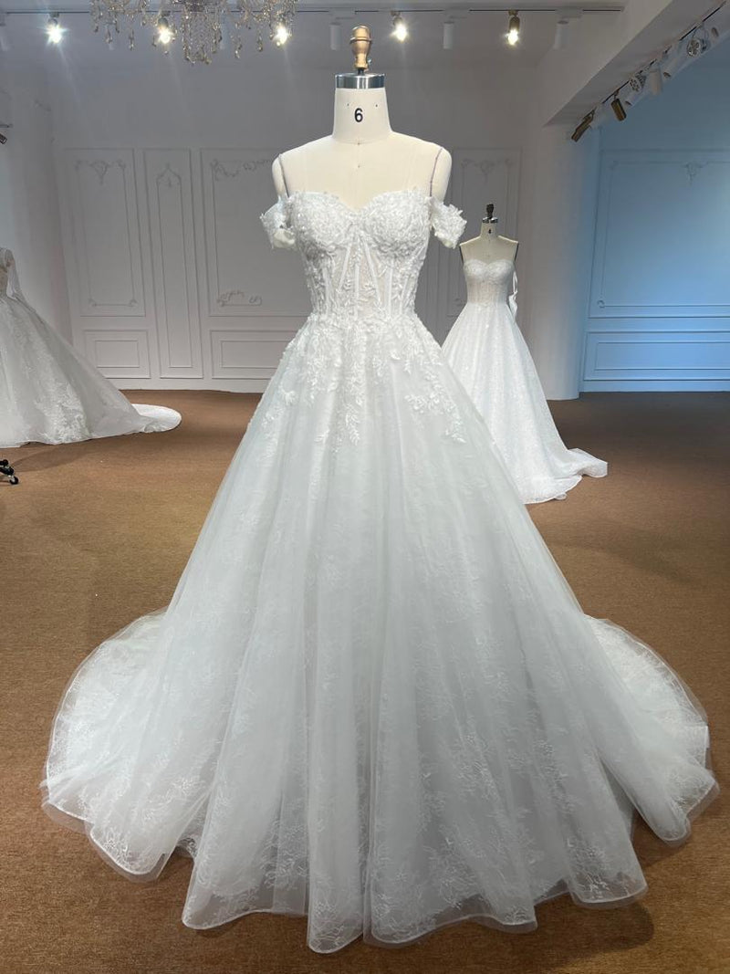 OEM605 OEM605 Beaded Sweetheart A-Line Wedding Dress - Elegant Bridal Gown with Sweep Train - wholesale wedding dress