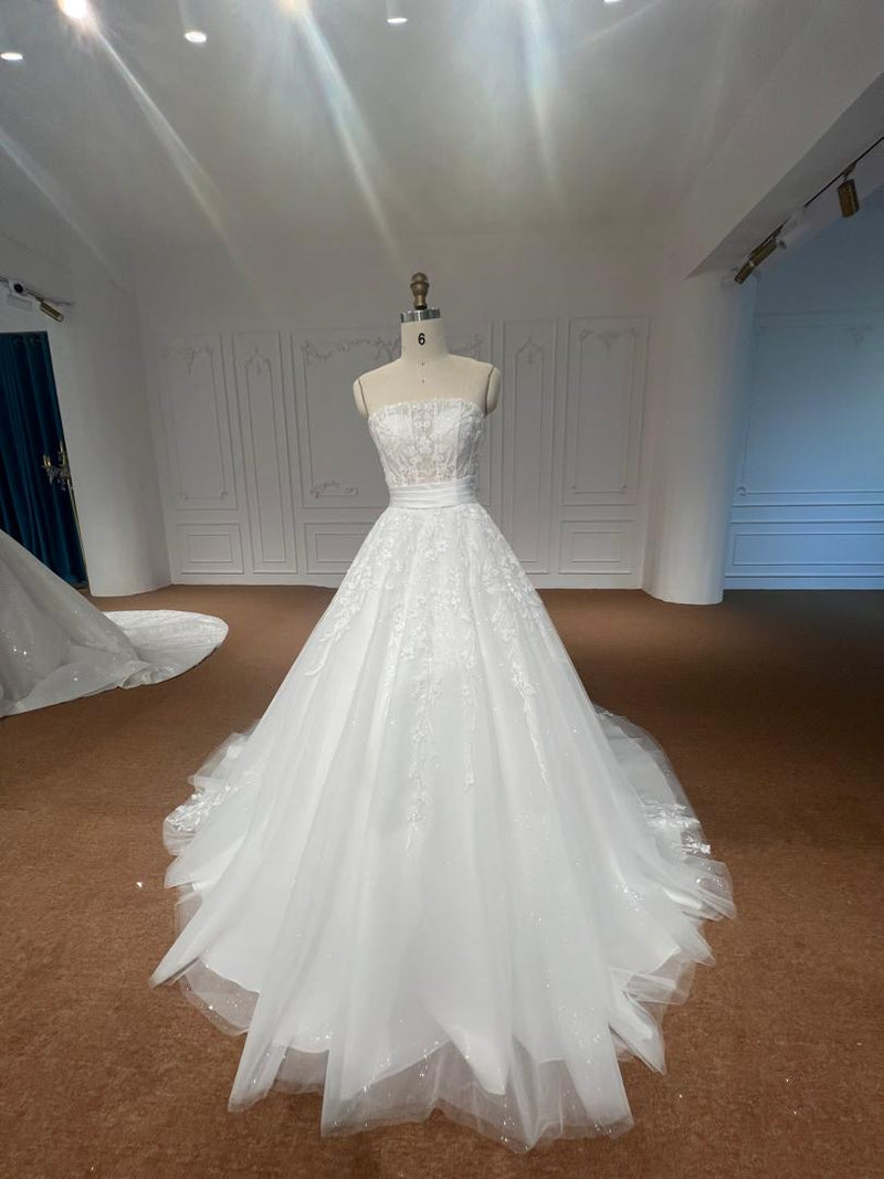 OEM608 OEM608 Strapless Tulle A-Line Wedding Dress - Corset Lace-Up Back Bridal Gown - wholesale wedding dress