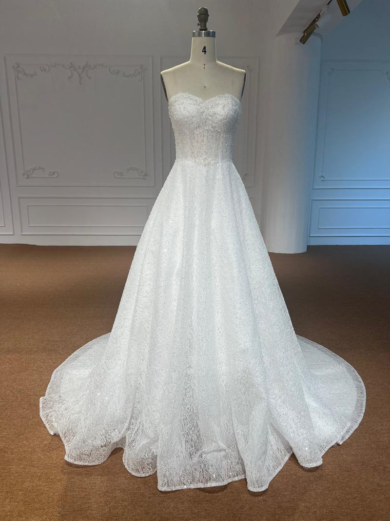 OEM609 OEM609 Beaded Sleeveless A-Line Wedding Dress - Elegant Zipper Back Bridal Gown - wholesale wedding dress