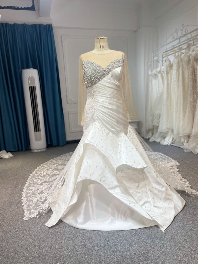OEMM230706A OEMM230706A Long Sleeve Luxurious Pearl Wedding Dress Mermaid Dress - wholesale wedding dress