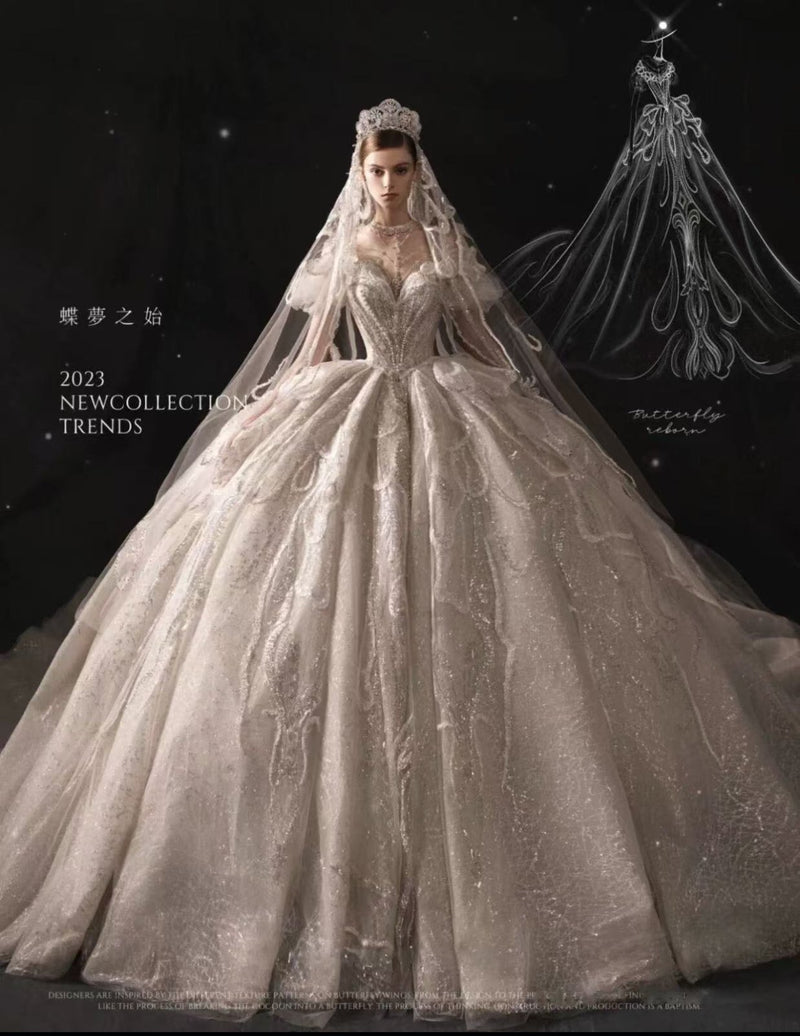 DIVINE-05 DIVINE 05 REGAL SHEER CORSET WITH AN INNER V PATTERN BALL GOWN - wholesale wedding dress