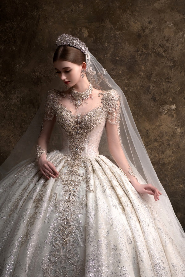 HT-12 HT-12 Royal Style Long Sleeve Wedding Dress - Classic Sweetheart Ball Gown Bridal Gown - wholesale wedding dress