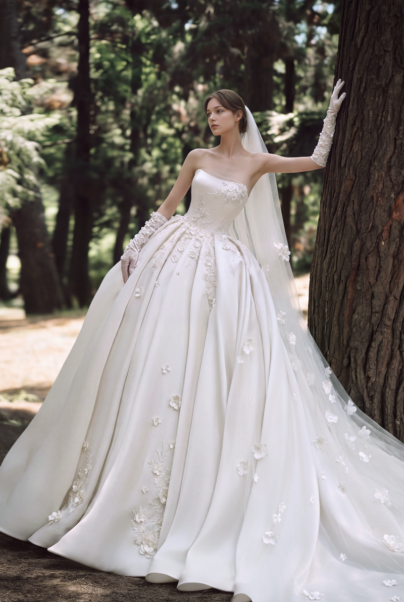 HT-17 HT-17 Off the Shoulder Satin Ball Gown Wedding Dress - Royal Style Bridal Gown with Matchi… - wholesale wedding dress