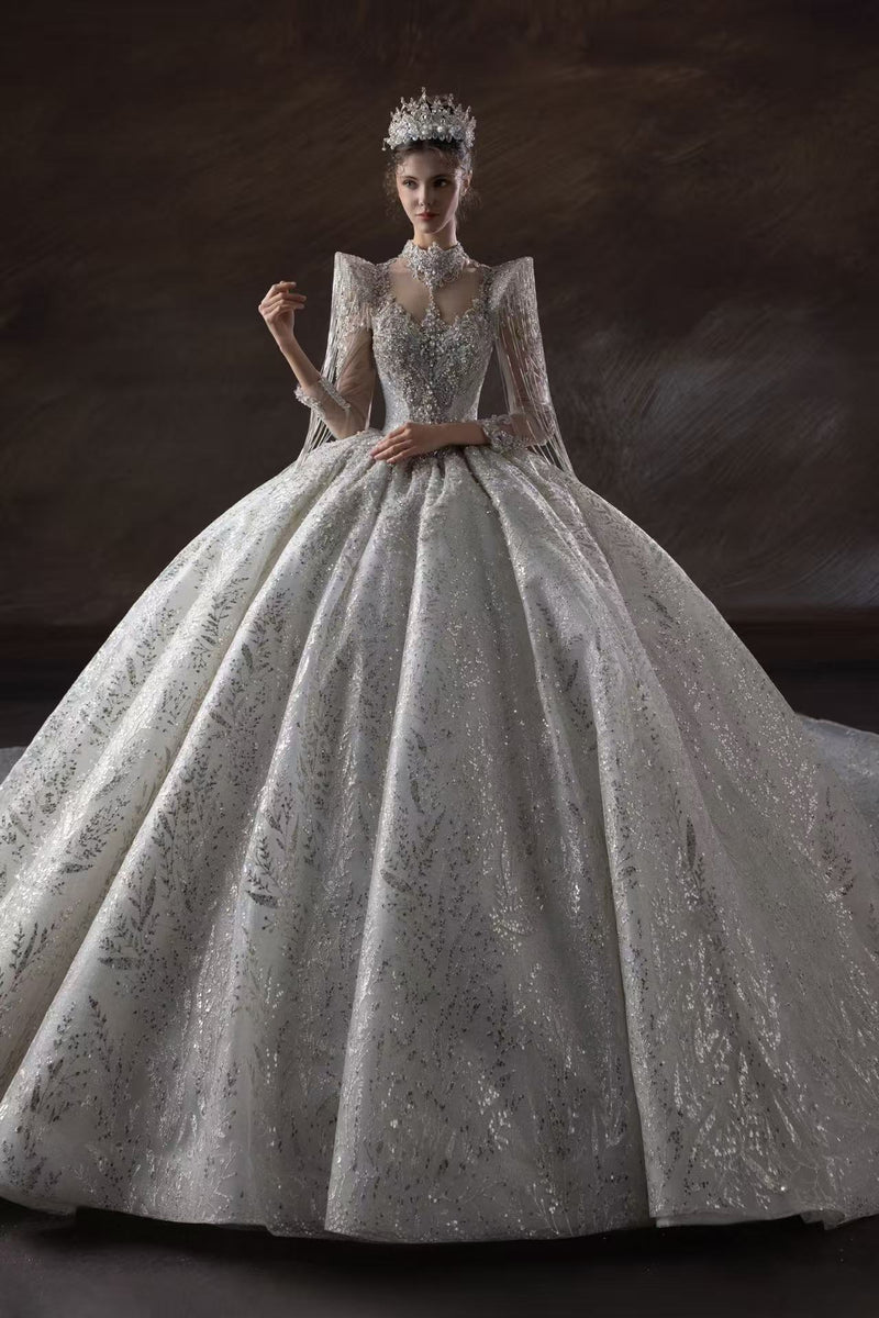 HT-COLLECTION-01 HT COLLECTION 01 LUXURIOUS HAN-BEADED Diamond-EMBELLISHED BALL GOWN WITH STATEMENT SHOULDE… - wholesale wedding dress
