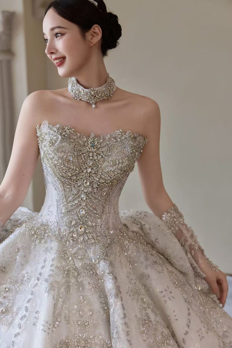 HT-COLLECTION-03 HT COLLECTION 03 LUXURIOUS AND EXQUISITE HANDMADE DIAMOND STRAPLESS DRESS - wholesale wedding dress