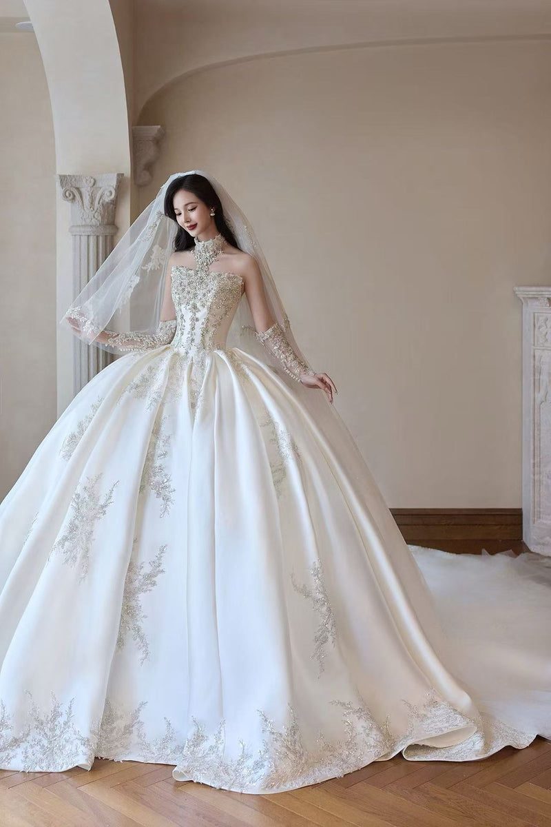 HT-COLLECTION-04 HT COLLECTION 04 LUXURIOUS HANDMADE BEADED ELEGANT STRAPLESS DRESS - wholesale wedding dress