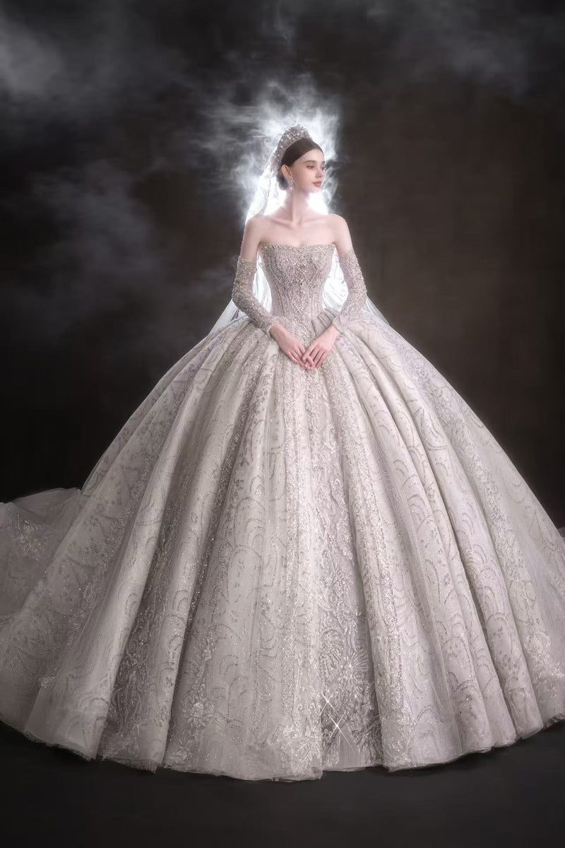 HT-COLLECTION-08 HT COLLECTION 08 HEAVY-DUTY STRAPLESS WEDDING DRESS WITH A LONG TRAIN (INCLUDING GLOVES) - wholesale wedding dress