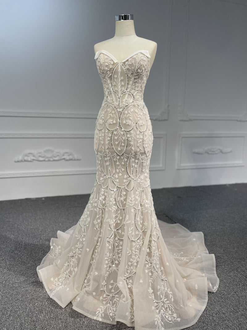 LB08 LB08- Vintage nude color satin neckline mermaid dress - wholesale wedding dress