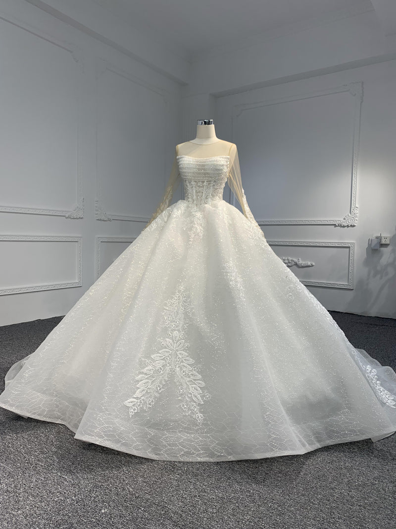 LB10 LB10 --Luxury Beading Long Sleeve Ball Gown With 60cm Length Train - wholesale wedding dress
