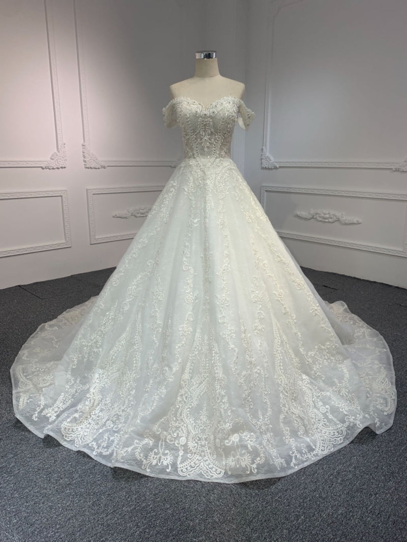 LB22 OEM#LB22 OFF SHOULDER A LINE WITH luxury beading - wholesale wedding dress