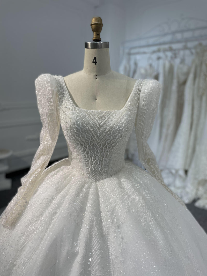 LB23 LB23 PUFFY LONG SLEEVES BALLGOWN WITH SQUARE NECK - wholesale wedding dress