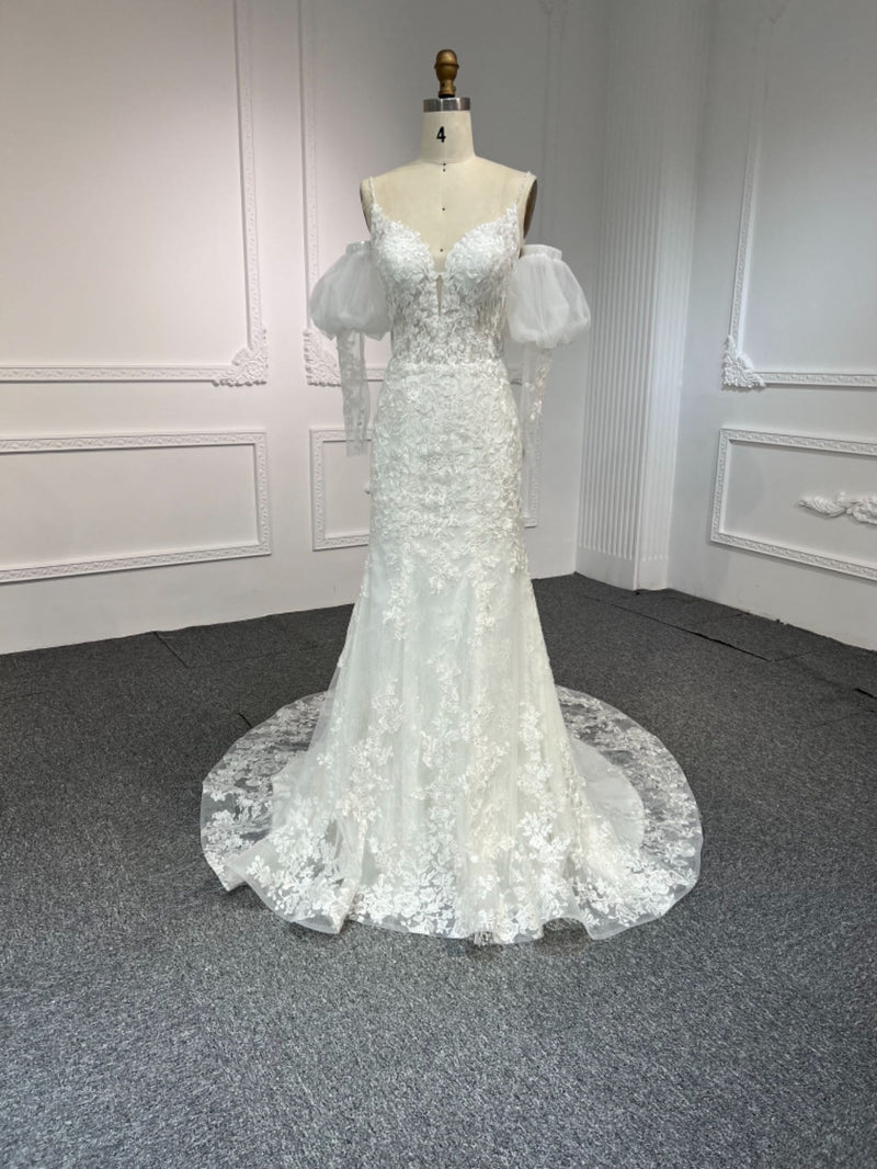 LB43 OEM#LB43 DEEP V NECKLINE MERMAID WEDDING DRESS WITH SMALL SHOULDER STRAP - wholesale wedding dress