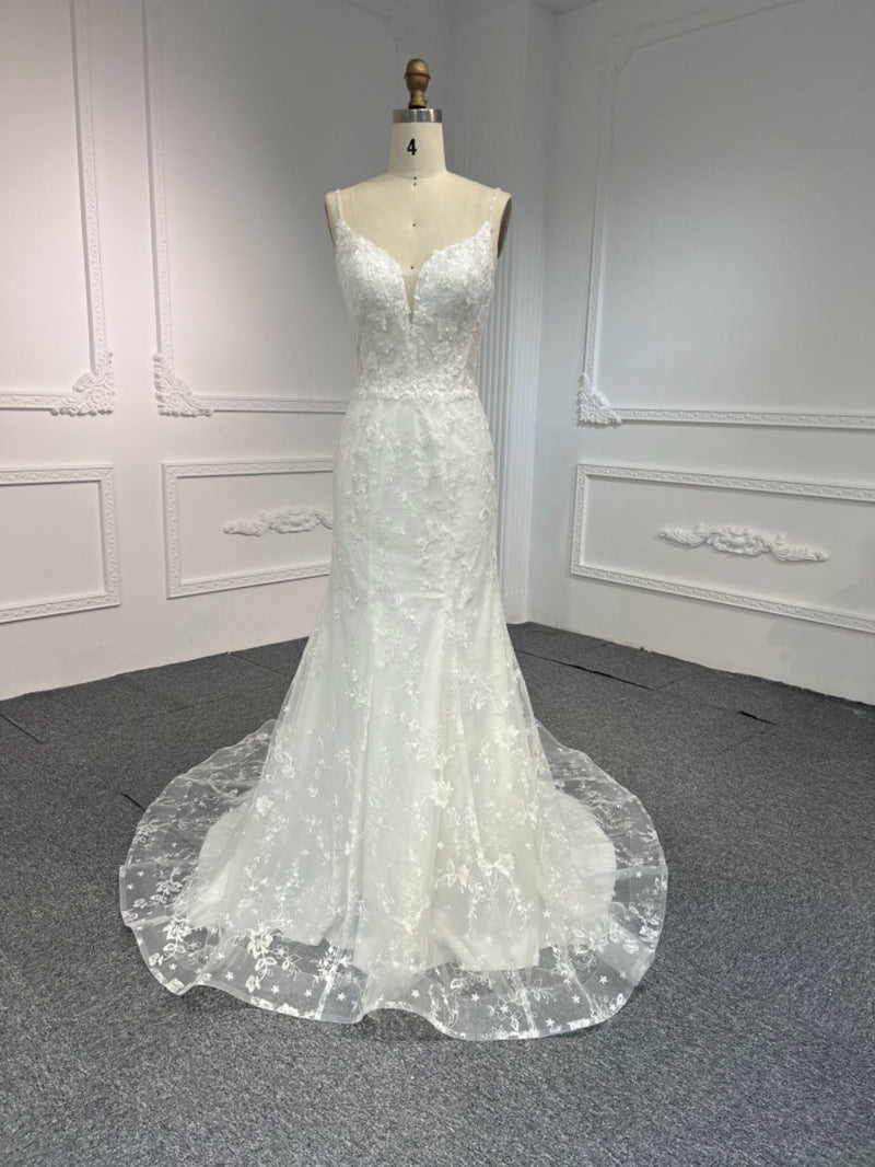 LB44 OEM#LB44 DEEP V NECKLINE MERMAID WEDDING DRESS WITH SMALL SHOULDER STRAP - wholesale wedding dress