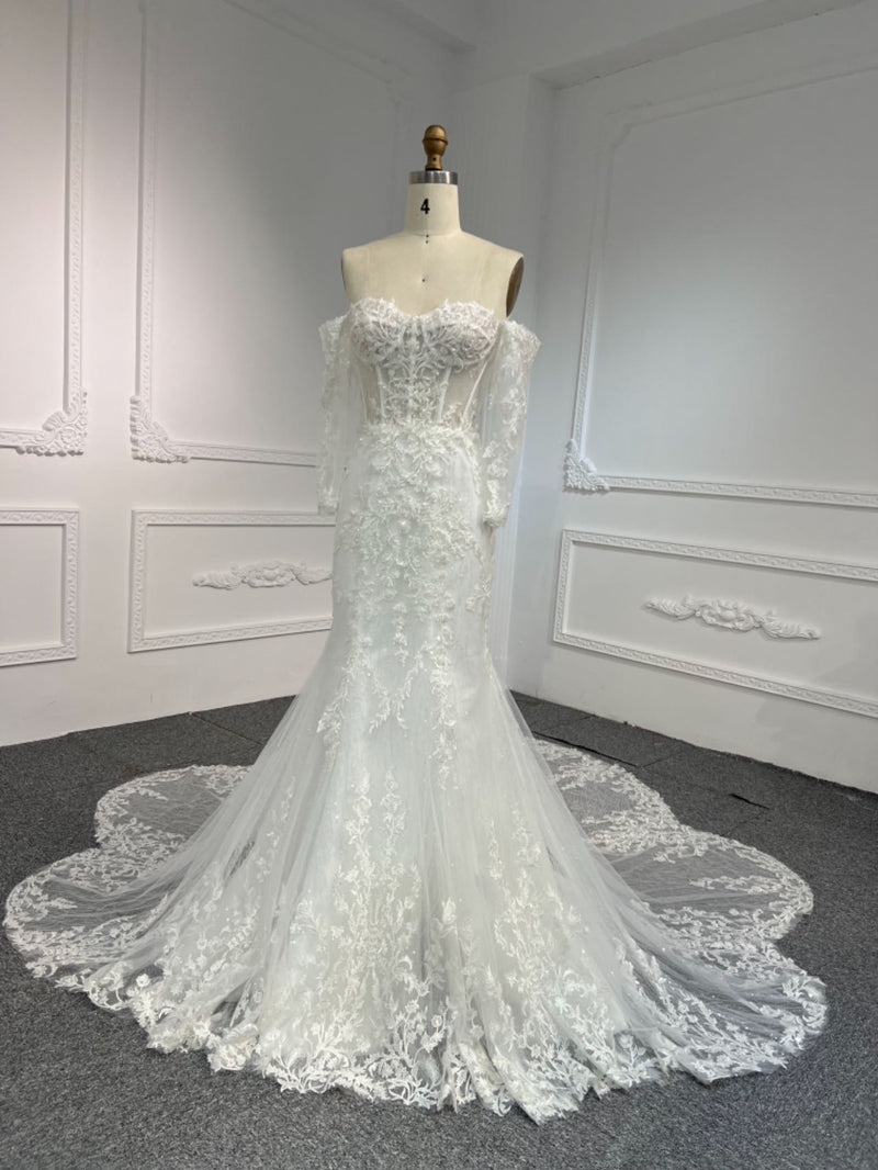 LB47 OEM#LB47 LACE BEADINGS MERMAID DRESS WEDDING DRESS WITH LONG SLEEVE - wholesale wedding dress
