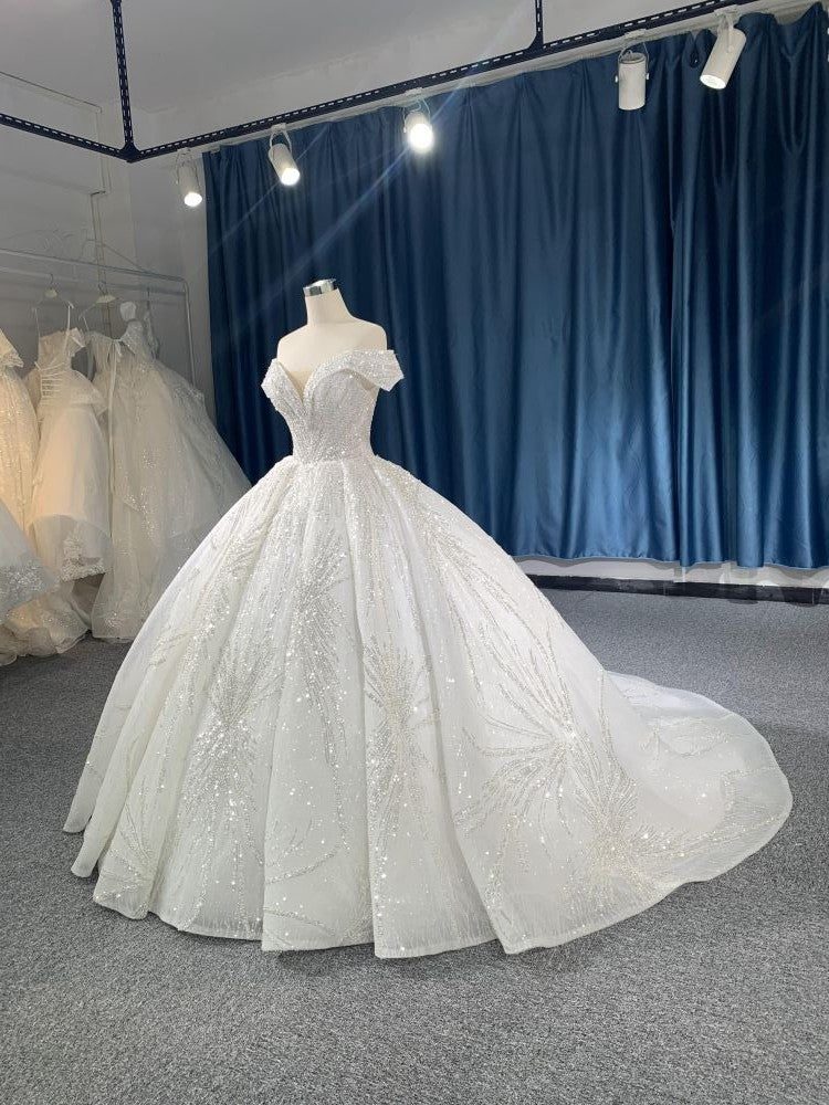 R2026 #R2026 Sequined Lace Princess Wedding Dress With Back Strap - wholesale wedding dress