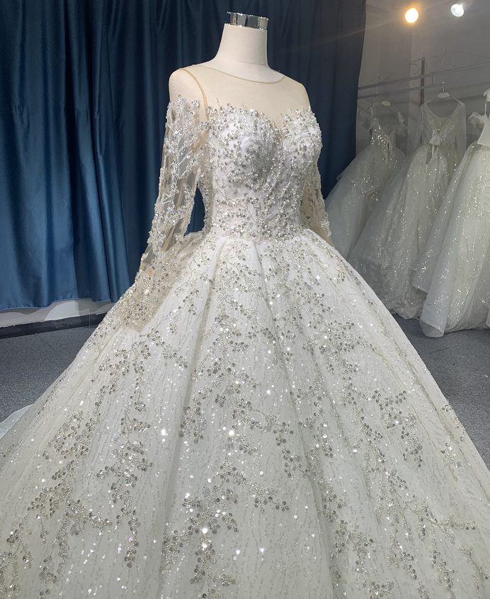 R2030 #R2030 LONG SLEEVE SWEETHEART HEAVYNEADING BALLGOWN - wholesale wedding dress