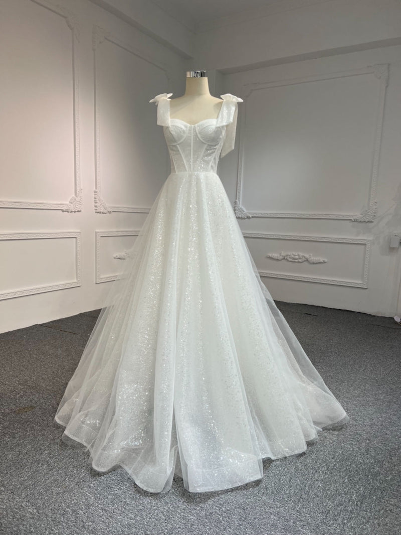 WL58 OEM#WL58 BOW SHOULDER STRAP SEXY SWEETHEART A-LINE DRESS - wholesale wedding dress
