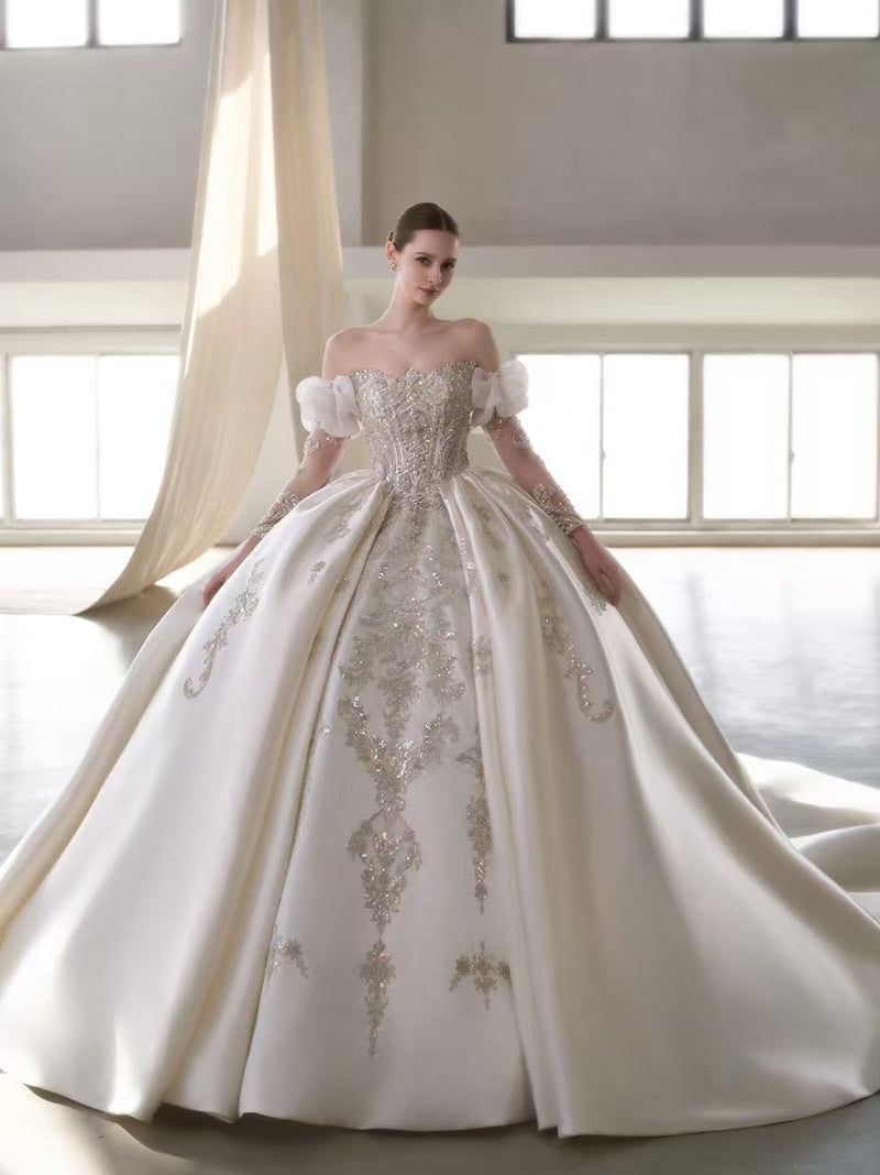 X25-85 X25-85 STRAPLESS WEDDING DRESS WITH SCATTERED DIAMONDS AND BABY'S BREATH RHINESTONES - wholesale wedding dress
