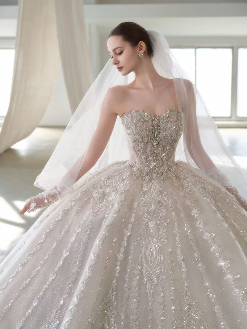 X25-86 X25-86 STRAPLESS WEDDING DRESS WITH STAR - SHAPED SEQUINS - wholesale wedding dress