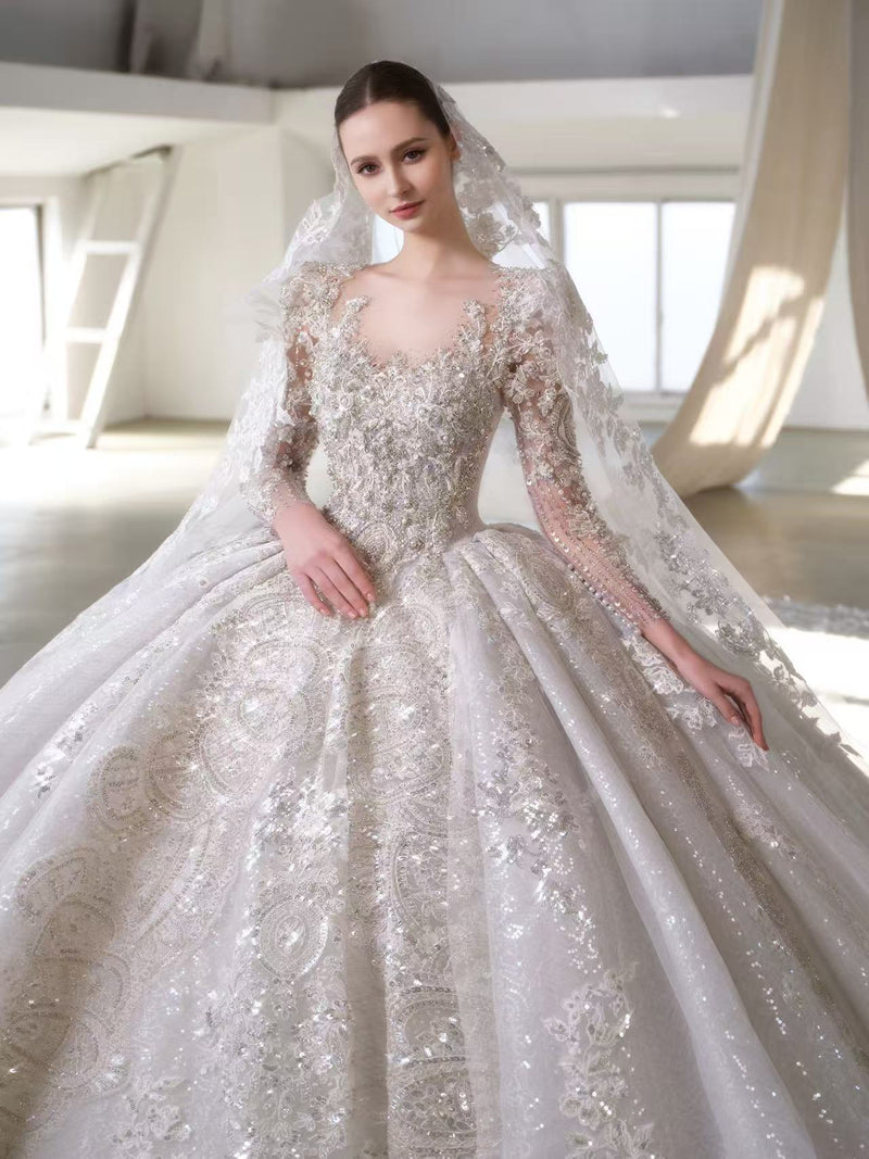 X25-88 X25-88 STRAPLESS WEDDING DRESS WITH TWINKLING PEARL DOTS - wholesale wedding dress