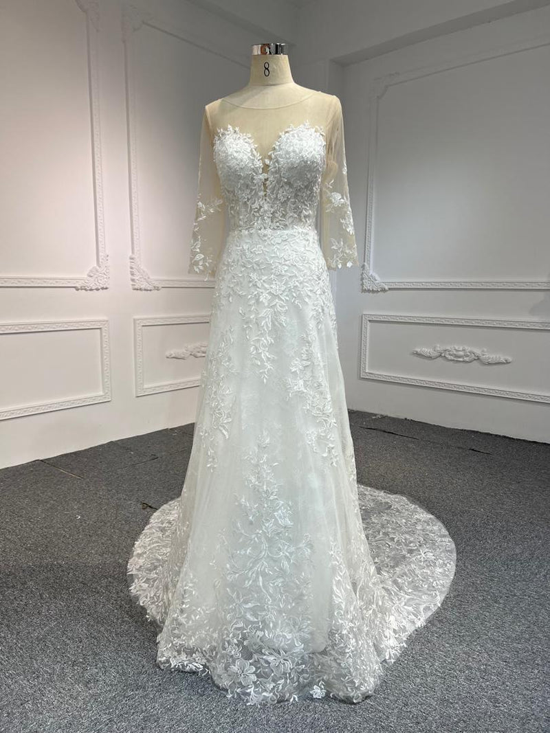 Y2301-2 Y2301 Long Sleeve Lace Mermaid Wedding Dress – White Fishtail Gown with Back Lace-Up and T… - wholesale wedding dress