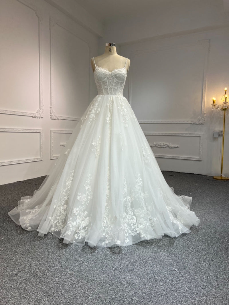 Y2304 OEM#Y2304 LACE BEADINGS A LINE WEDDING DRESS WITH SMALL SHOULDER STRAP. - wholesale wedding dress