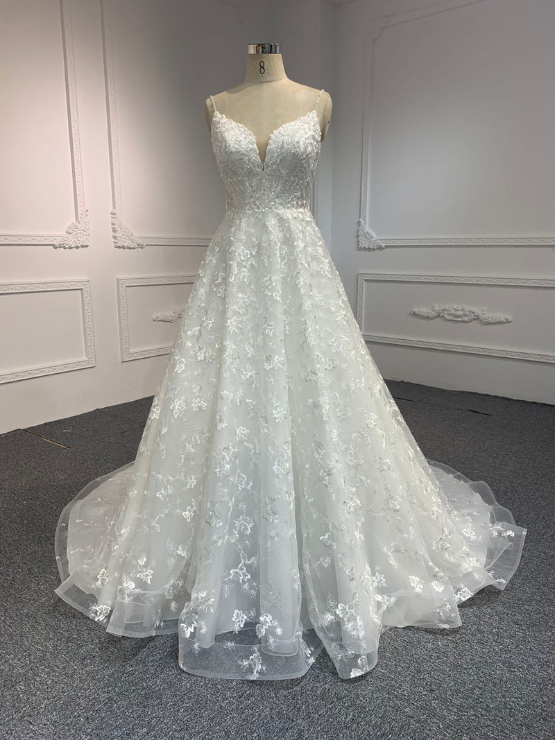 Y2307 OEM#Y2307 LACE BEADINGS A LINE WEDDING DRESS WITH SMALL SHOULDER STRAP. - wholesale wedding dress