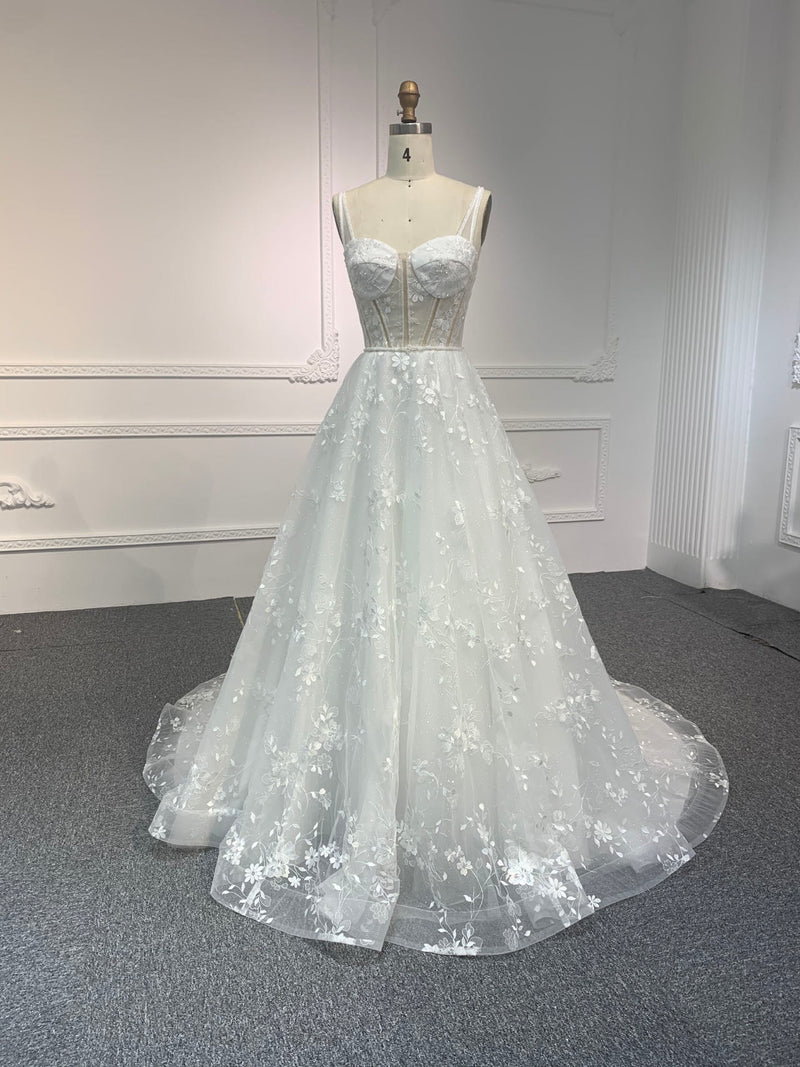 Y2309 OEM#Y2309 LACE BEADINGS A LINE WEDDING DRESS WITH SMALL SHOULDER STRAP. - wholesale wedding dress