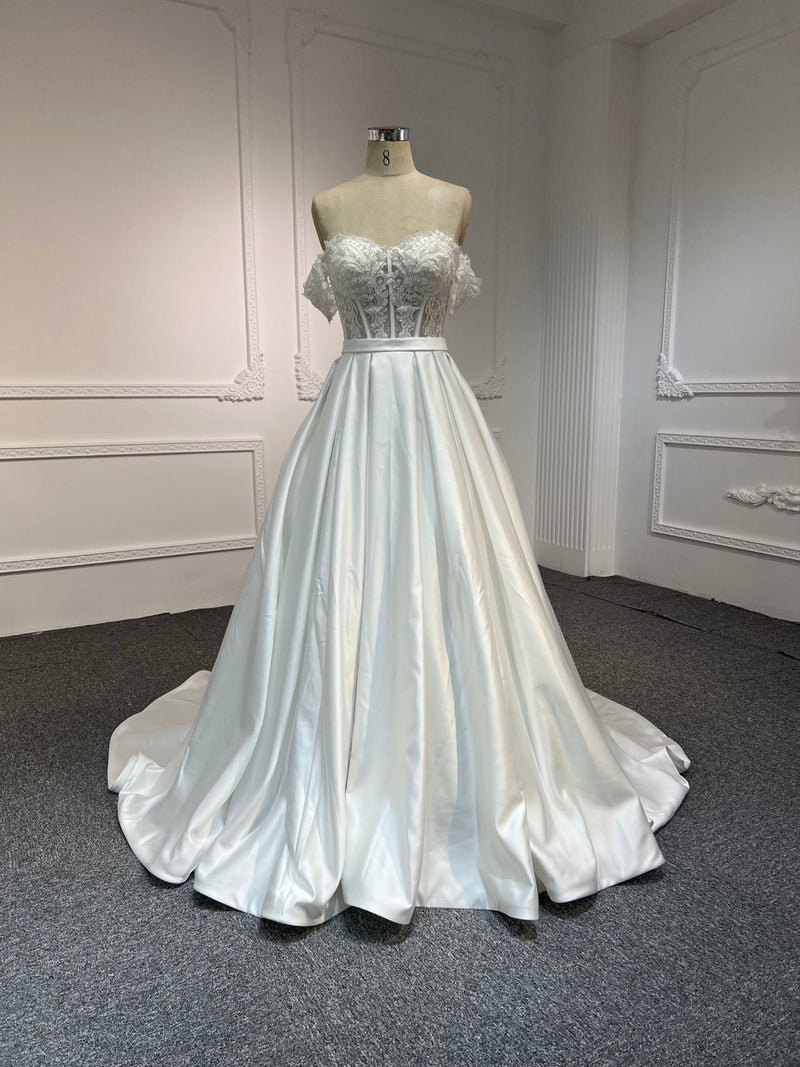 Y2315 OEM#Y2315 HOT SALING LACE BEADING AND Premium satin A-LINE WEDDING DRESS - wholesale wedding dress