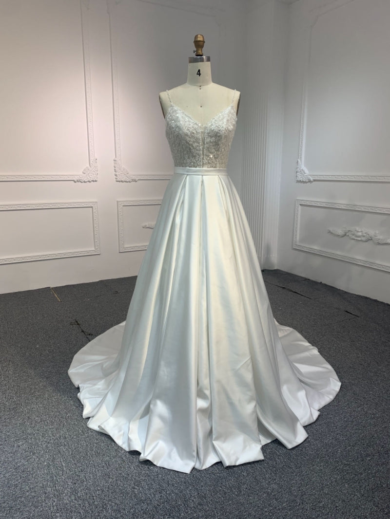 Y2317 OEM#Y2317 HOT SALING LACE BEADING AND PREMIUM SATIN A-LINE WEDDING DRESS - wholesale wedding dress