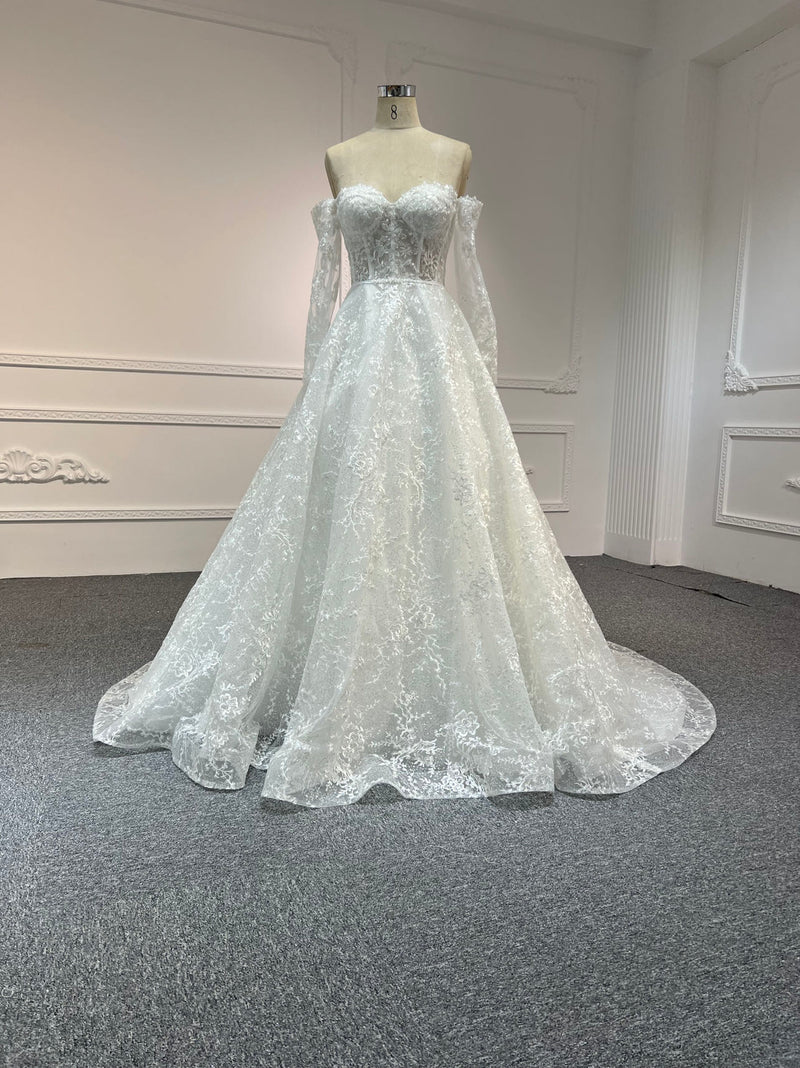 Y2319 OEM#Y2319 LACE BEADINGS A LINE WEDDING DRESS WITH LONG SLEEVE - wholesale wedding dress
