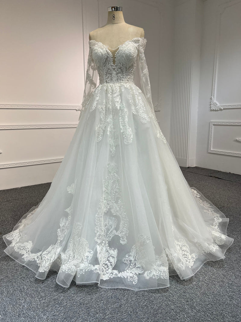 Y2323 OEM#Y2323 LACE BEADINGS A LINE WEDDING DRESS WITH LONG SLEEVE - wholesale wedding dress