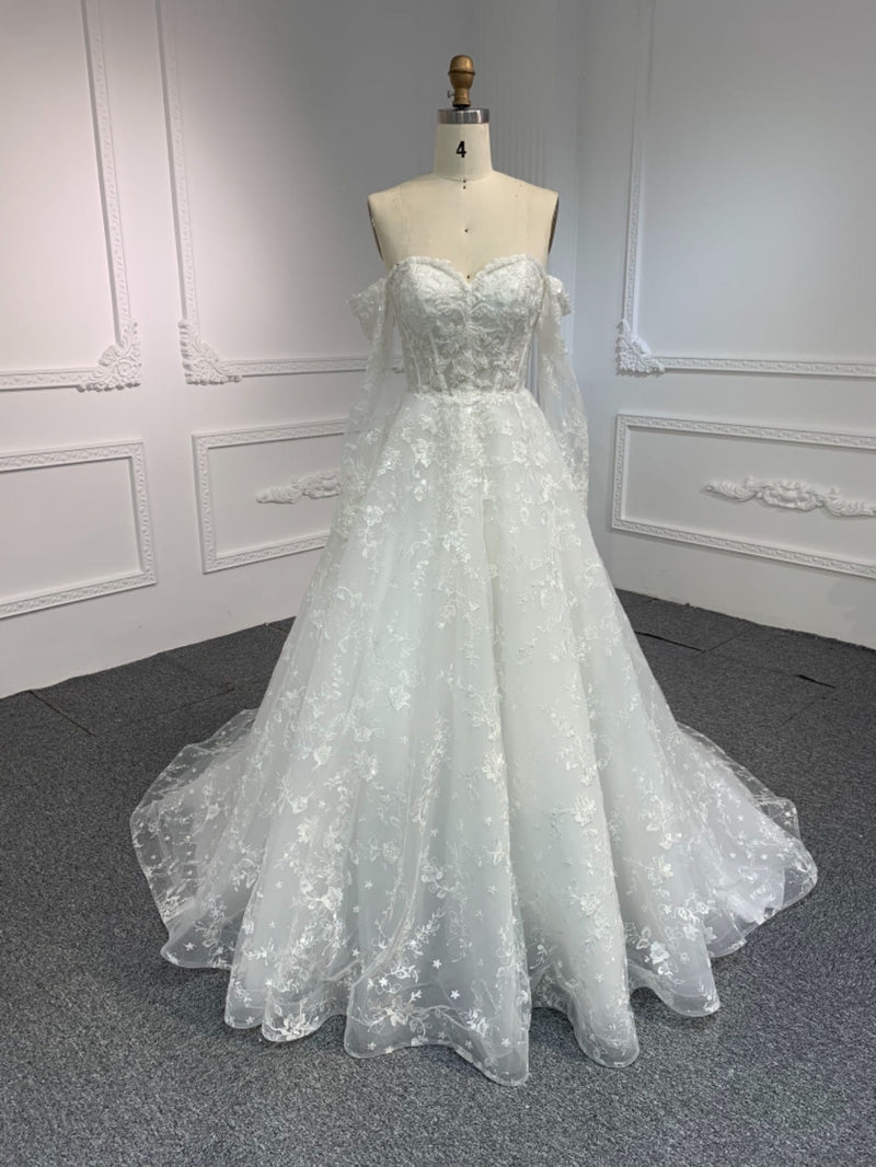 Y2327 OEM#Y2327 LACE BEADINGS A LINE WEDDING DRESS WITH LONG SLEEVE - wholesale wedding dress