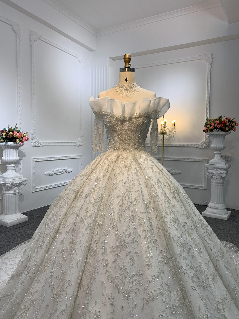 Z001 Z001-Off White Luxury Beading Wedding Dress With Removable Frill - wholesale wedding dress