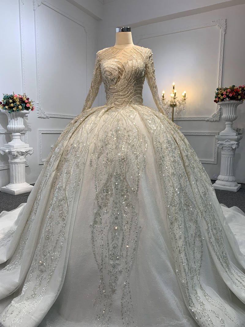 Z018 Z018-The Long Sleeve Luxury Beading Special Neckline Ball Gown - wholesale wedding dress