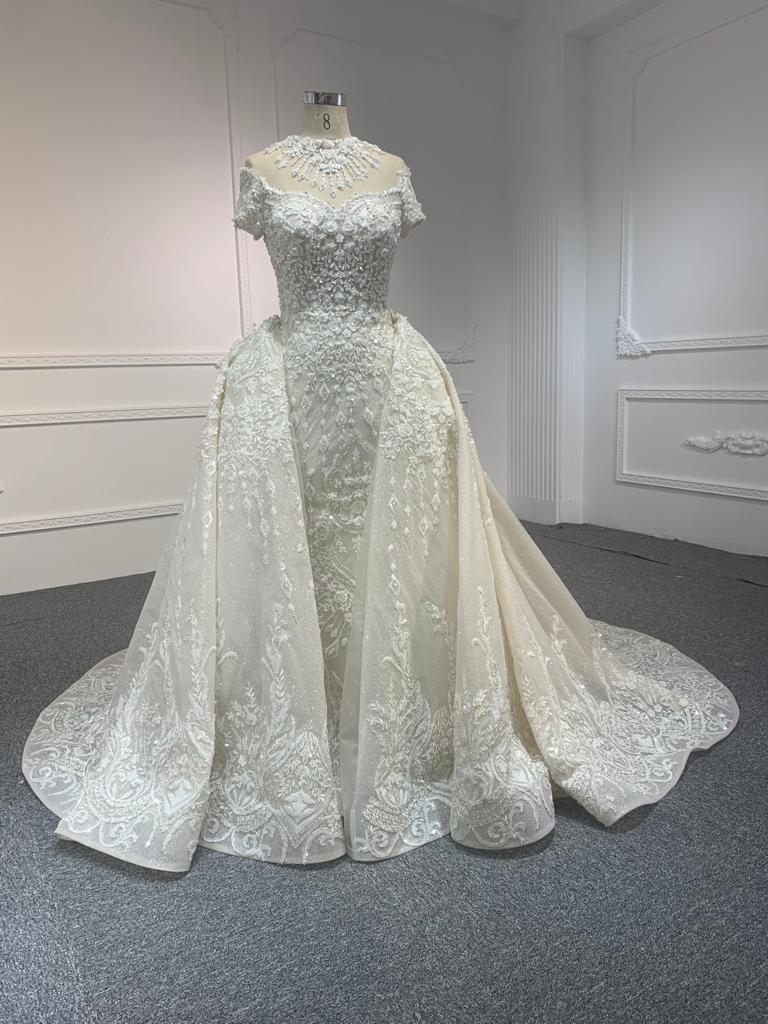 Z063-2 Z063-champagne OEM LUXURY SHORT SLEEVES MERMAID DRESS WITH DETACHABLE TAIL - wholesale wedding dress