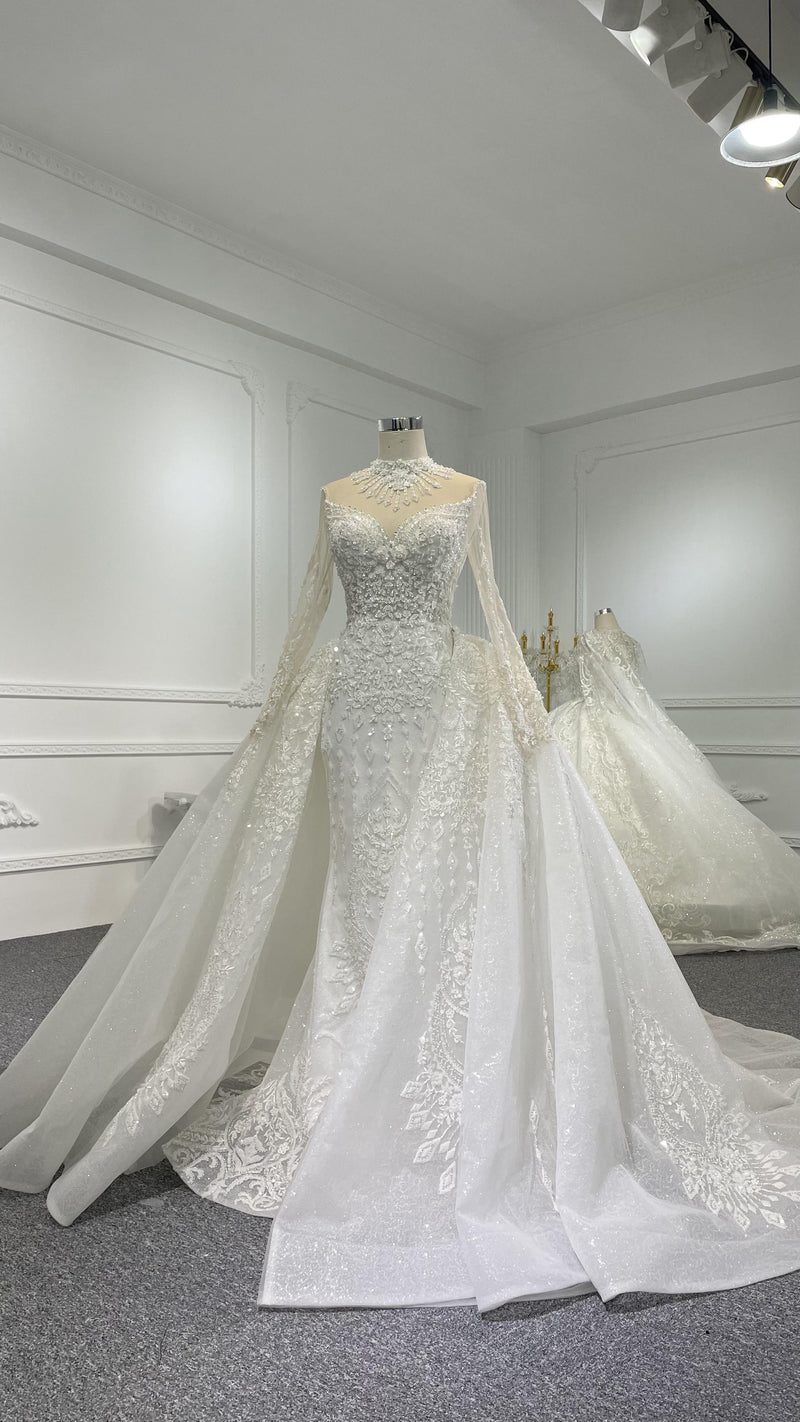 Z063 Z063- OEM luxury long sleeves mermaid dress with detachable tail - wholesale wedding dress