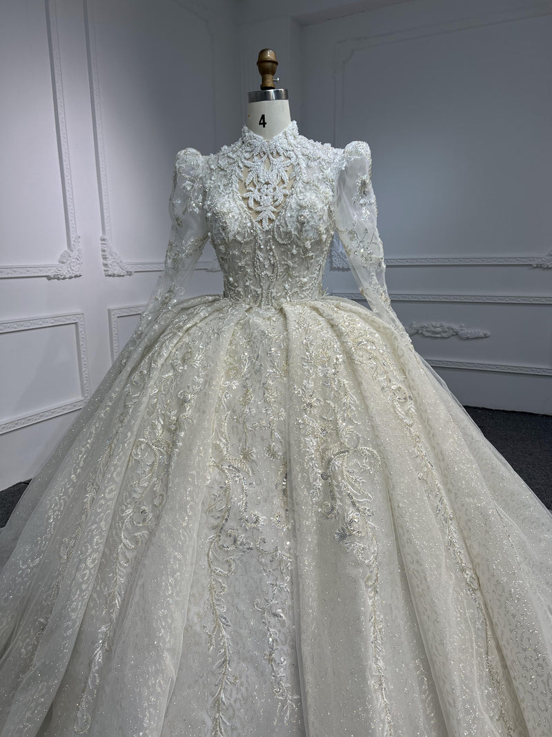 Z304 Z304-Gorgeous Long Sleeve High Neck Beaded Wedding Dress - wholesale wedding dress