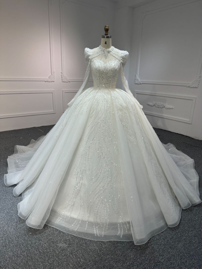 Z317-2 OEM#Z317-2 FULL LACE IVORY LONG SLEEVES WEDDING GOWN WITH 100CM TAIL - wholesale wedding dress