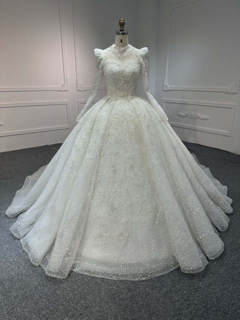 Z317-3 OEM#Z317-3 FULL LACE IVORY LONG SLEEVES WEDDING GOWN WITH 100CM TAIL - wholesale wedding dress