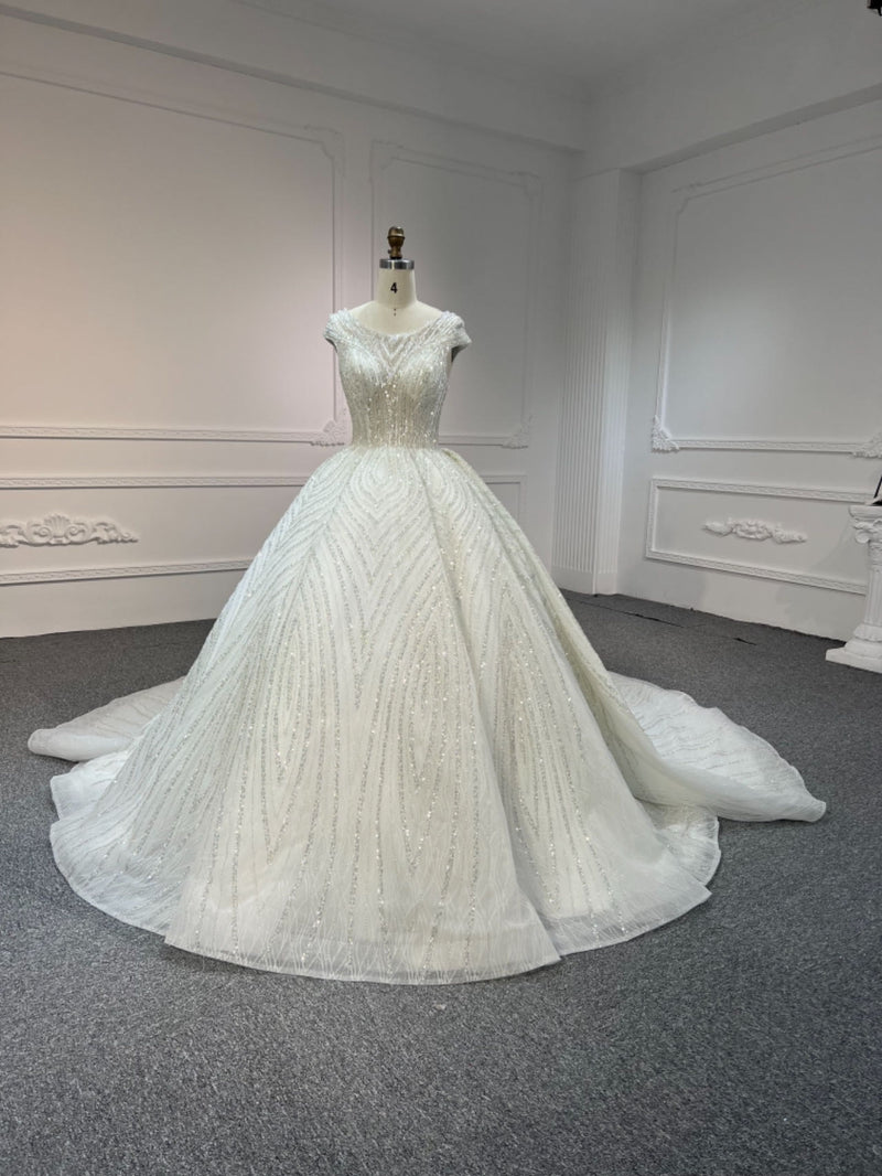 Z318 OEM#Z318 Short sleeves, round neck, luxurious beading Ball gown wedding dress - wholesale wedding dress
